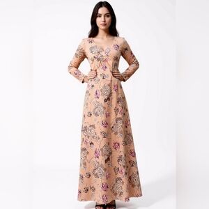 Vintage Mary Lane Champagne Floral Prairie Dress Small